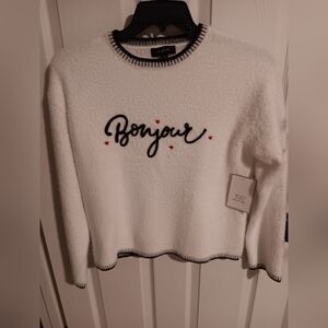 Calligraphie White Fuzzy Sweater. Small.